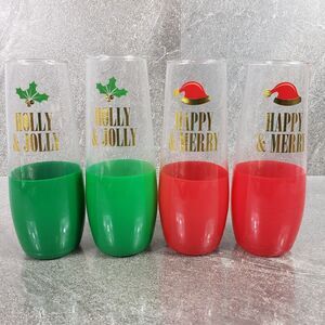 Stemless Flutes Happy Merry Holly Jolly Color Dip 4 pc Tmd Holdings Christmas